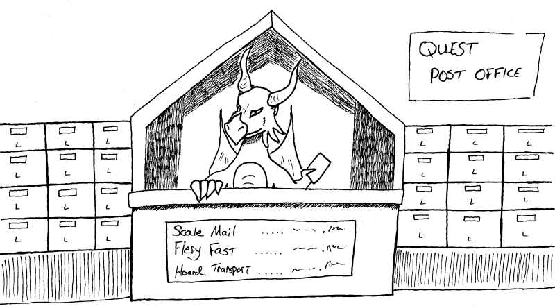 Dragon working in a post office.